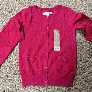 NWT Girls size 6 pink glitter sparkly button-up cardigan sweater bows & pockets